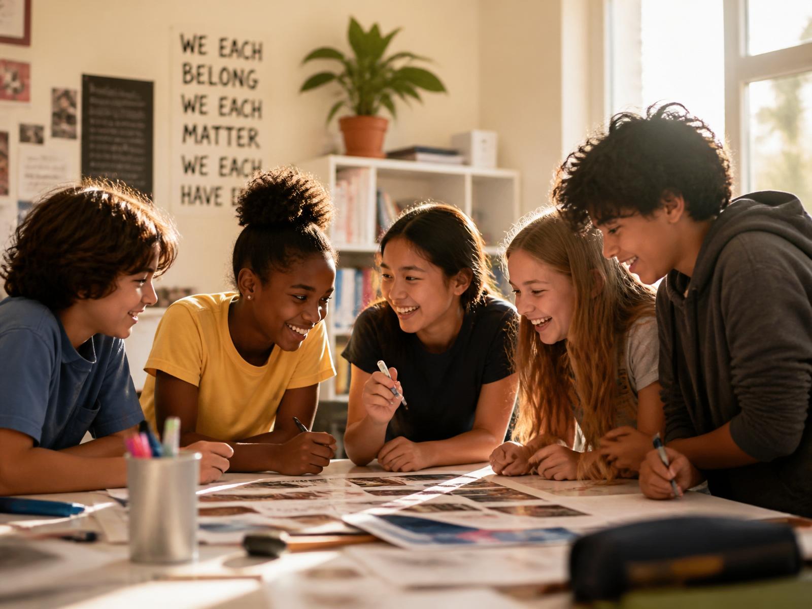 Children collaborating in a bright classroom